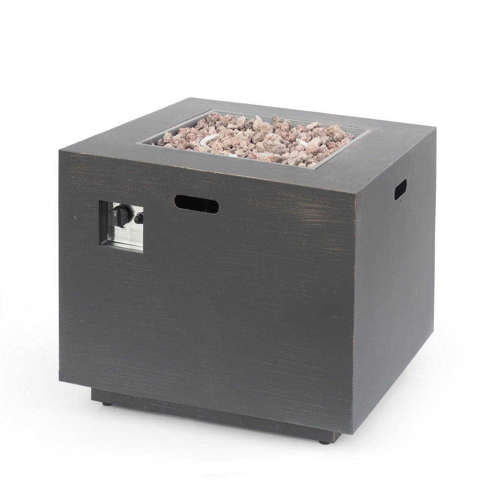 33" Outdoor Iron Square Propane Fire Pit - Brushed Brown
