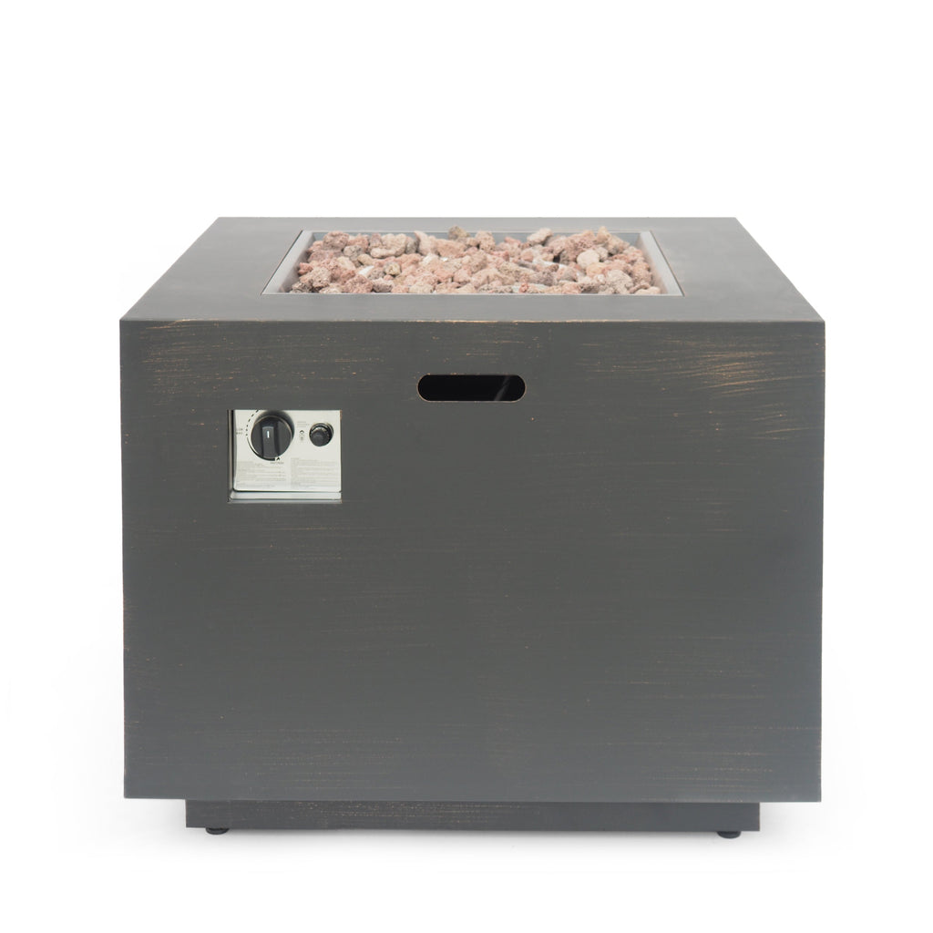33" Outdoor Iron Square Propane Fire Pit - Brushed Brown