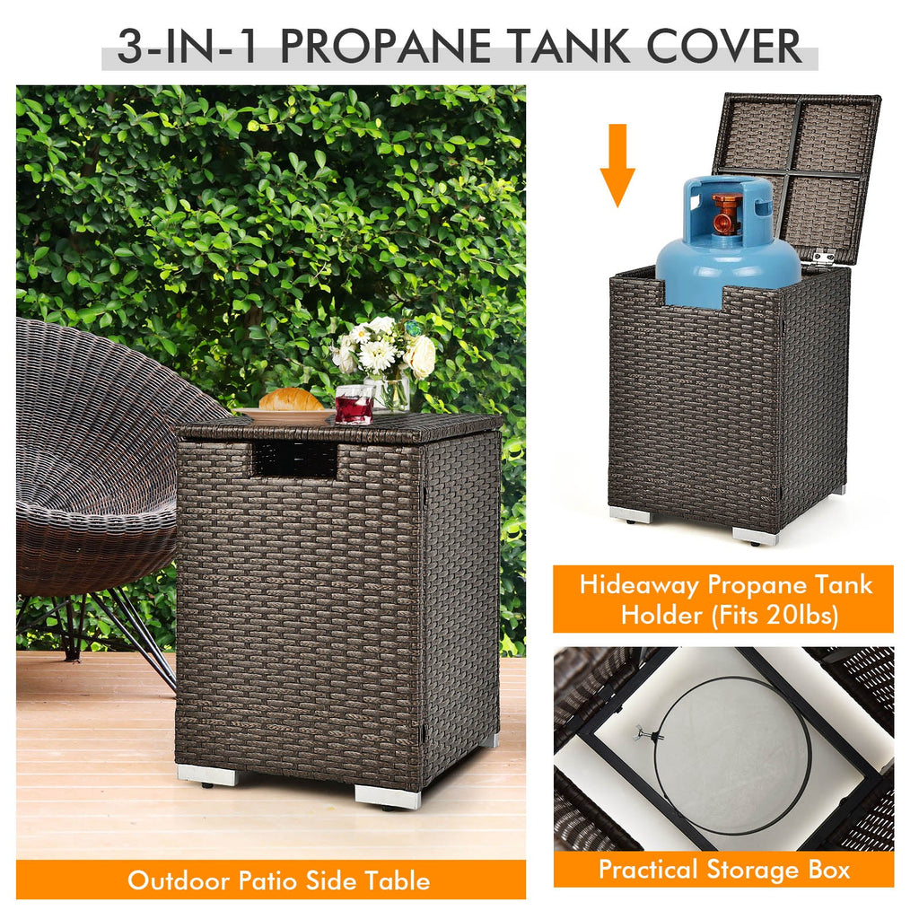 6 Pieces Outdoor Wicker Furniture Set with 32 Inch Propane Fire Pit Table-Turquoise